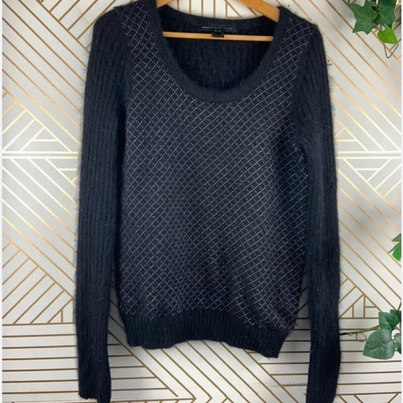 Marc By Marc Jacobs Black Nylon Angora Knit Sweater with Silver Metallic Argyle - Picture 3 of 11